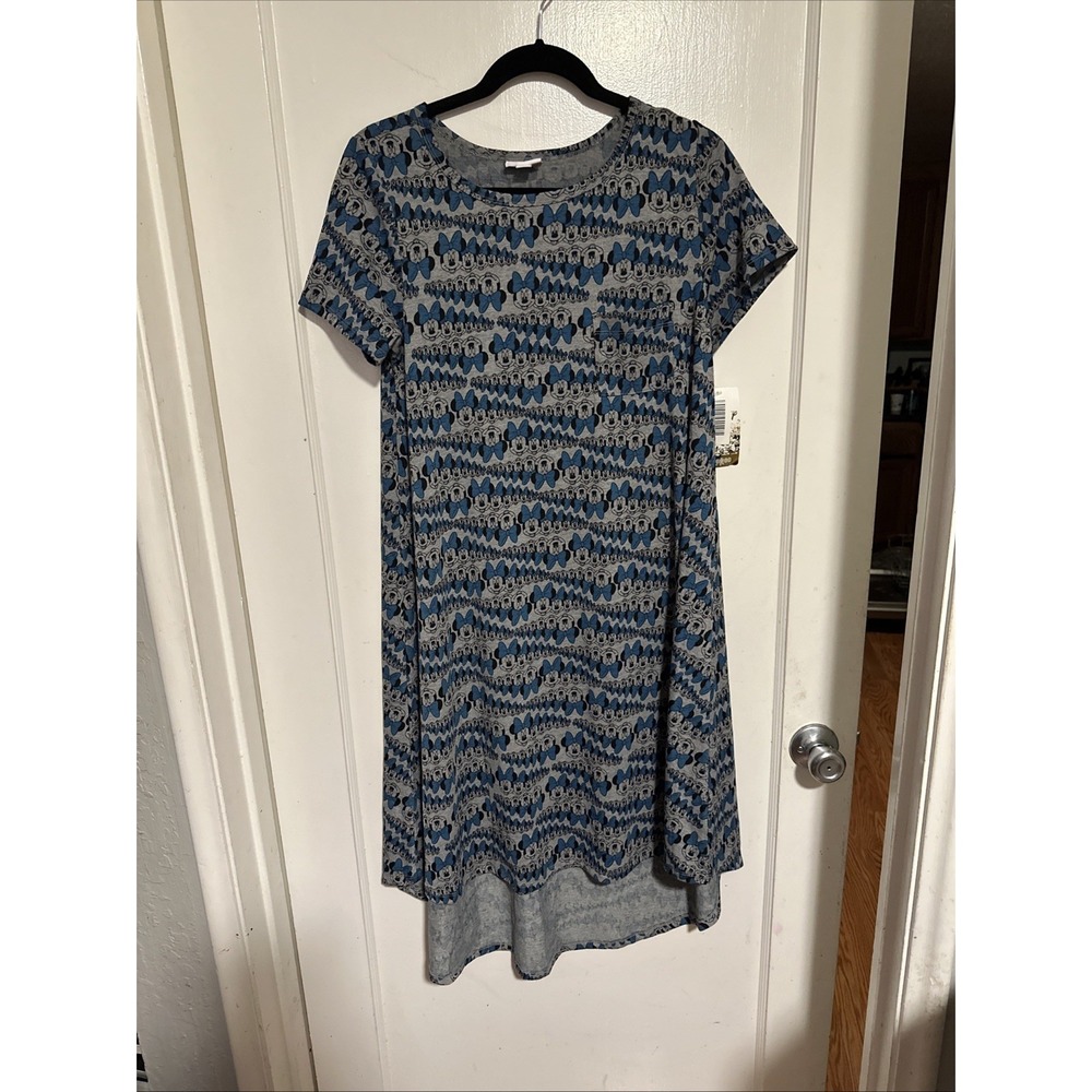 NEW WITH TAGS Disney LuLaRoe Carly Minnie Blue Black Dress SMALL New Fall Travel